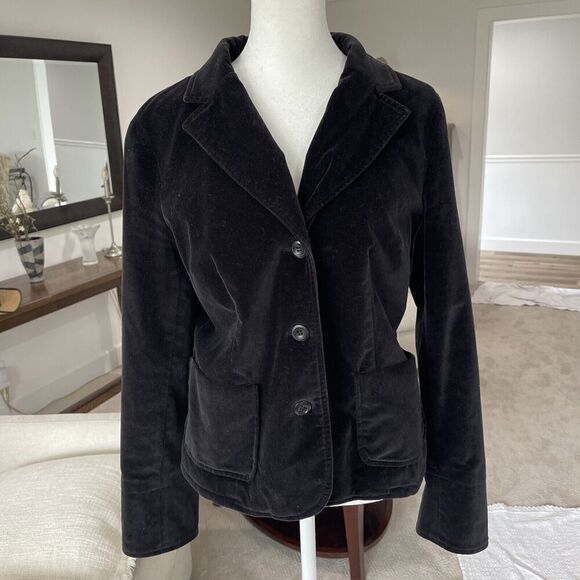 Garnet Hill Velvet Blazer Black Size 8 Stretch Holiday Event 3 Button Pockets - Picture 2 of 15